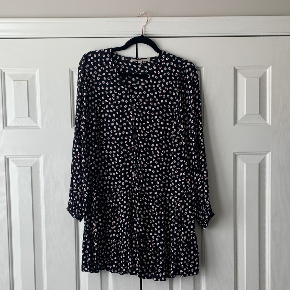 LOFT Black and White Floral Midi Dress